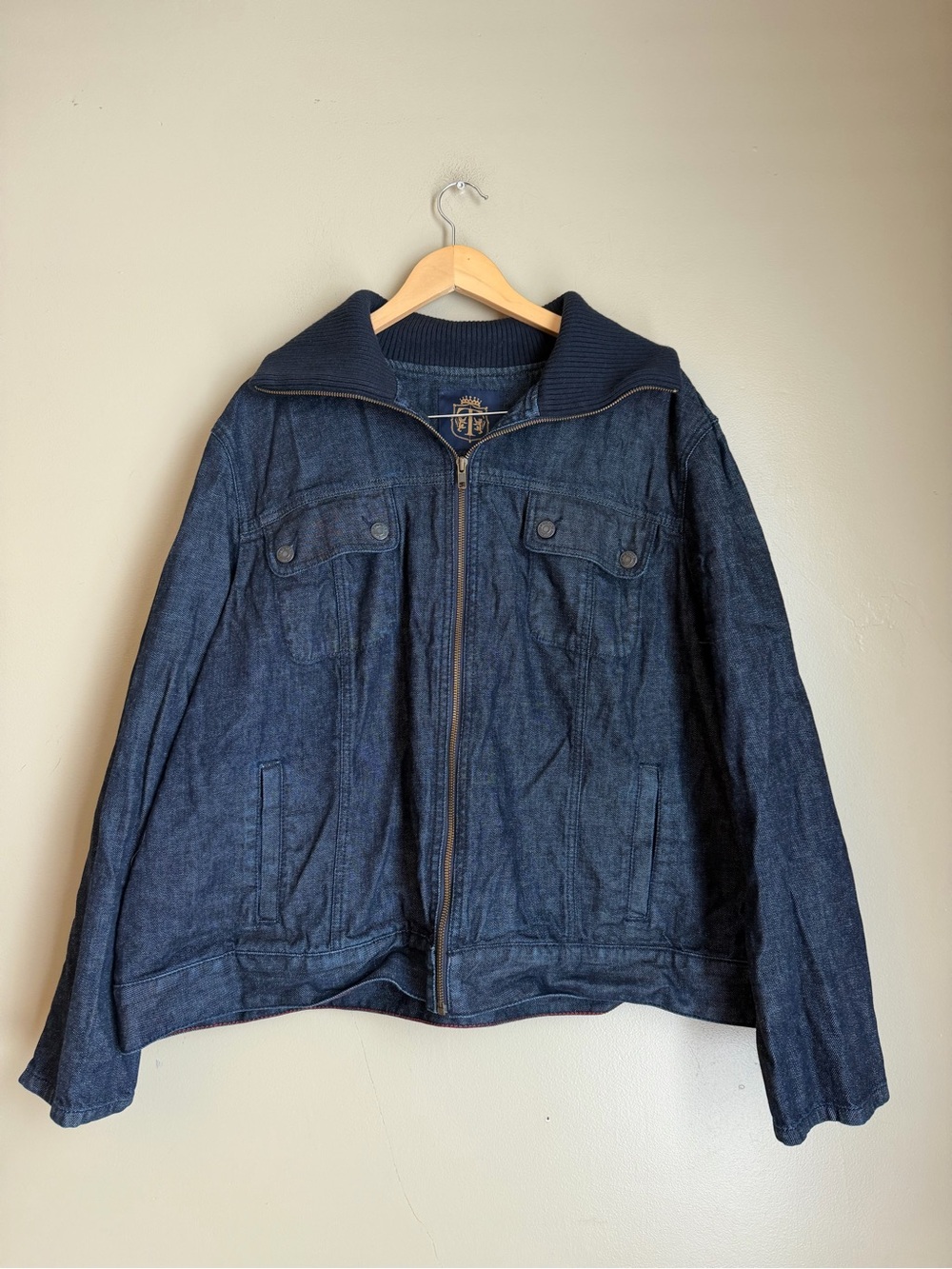Talbots Dark Blue Denim Jean Jacket Sweater Wool Blend Collar Women Sz 22w Fall